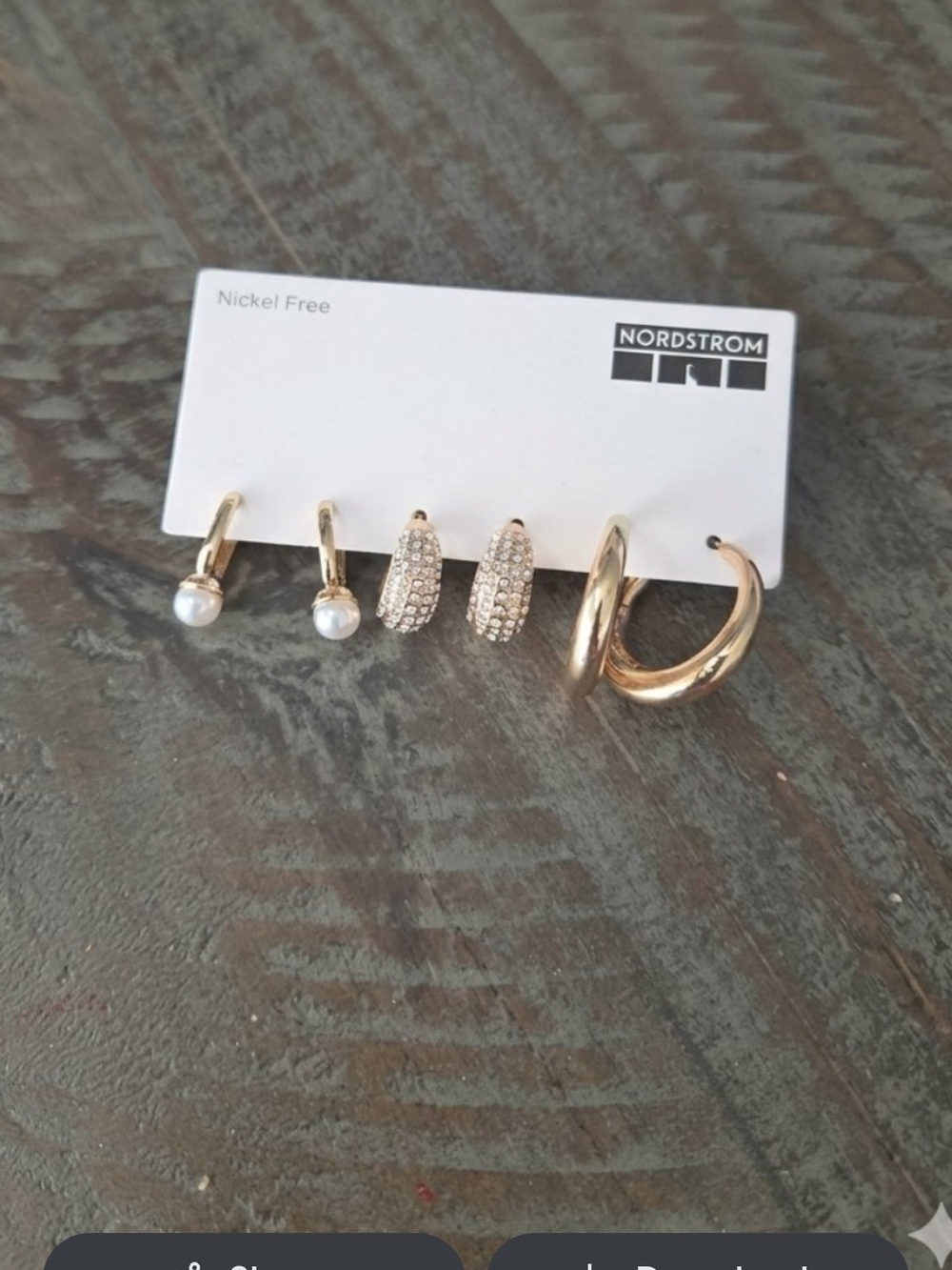 Nordstrom Gold Tone Earring Set with Pearl and Pave Crystal Details
